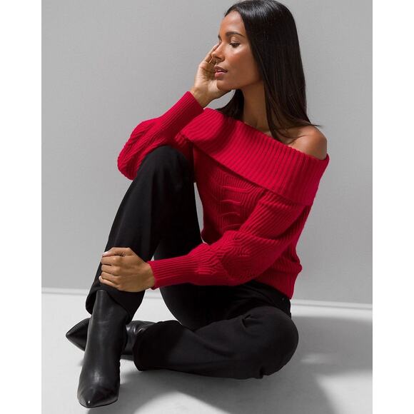 Off-Shoulder Red Sweater - Picture 3 of 14